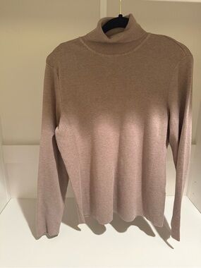 Chico's Ribbed Knit Turtleneck Sweater in Tan